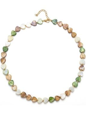 Natural Shell Heart Bead Choker Necklace in Green, Brown & Cream